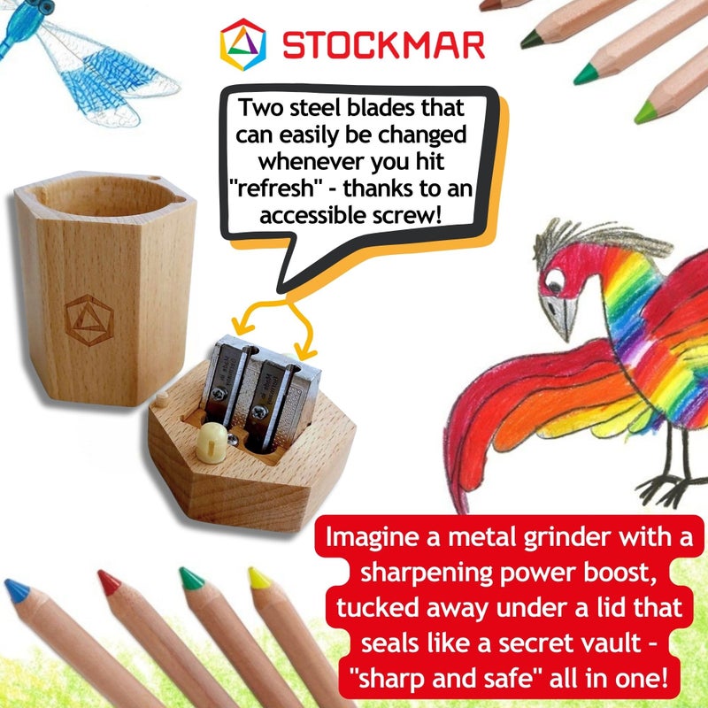 Stockmar Dual Pencil Sharpener FSC Lime Wood for Thin and Thick Pencils - Triangular and Hexagonal Shape - Colour Giants Stockmar, Waldorf Art Supplies, Made in Germany - Image 5